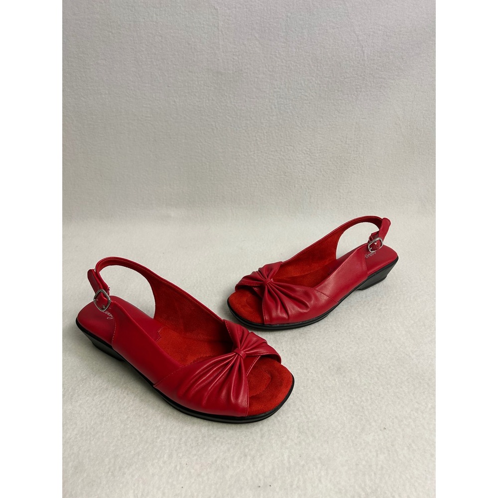 Retro Classic Easy Street Womens 8.5 M Red Ruched Knot Slingback Wedge Sandals